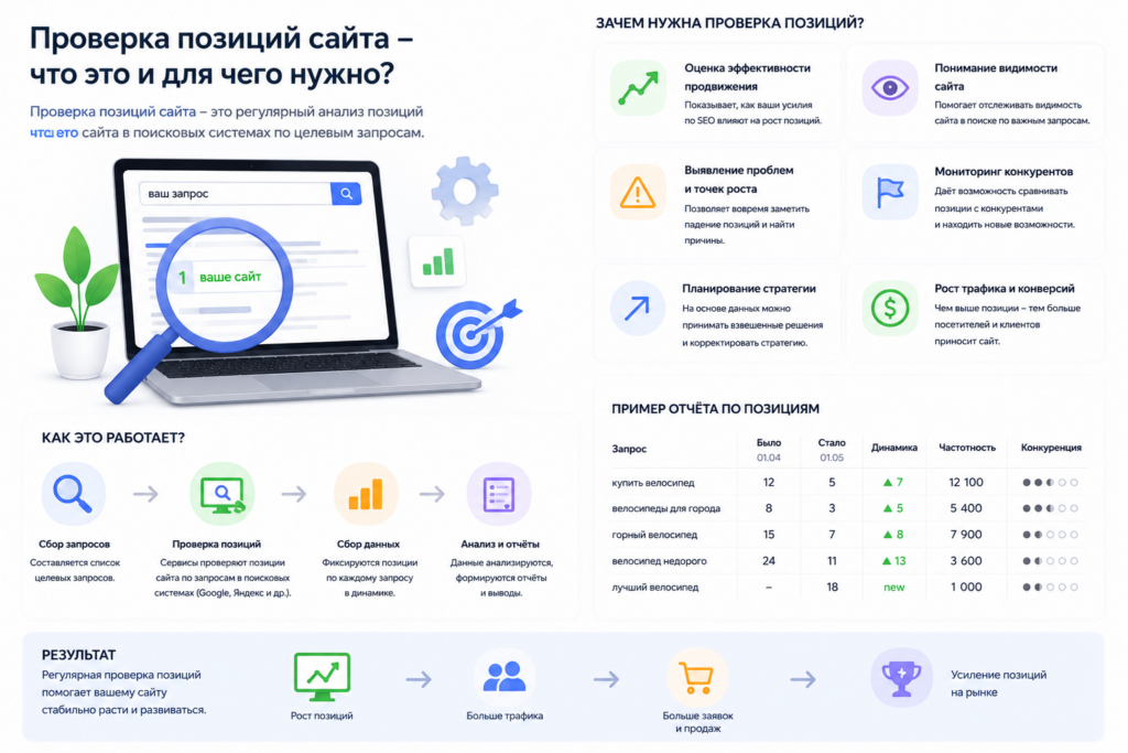 Проверка позиций сайта в поисковых системах по запросам